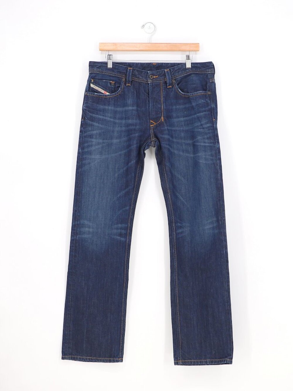 DIESEL Larkee Regular Straight Jeans Men's 33x32 Blue Dark Wash Button Fly